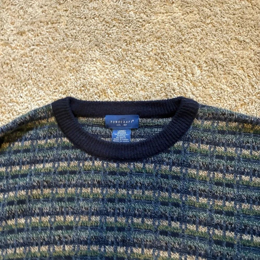 Vintage 90s Town craft Acrylic Multiple Color Sweater Mens Large Cozy - Picture 5 of 7